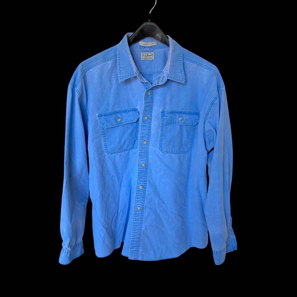 LL Bean Mens XL Traditional Fit Long Sleeve Button Down Shirt Blue Cotton